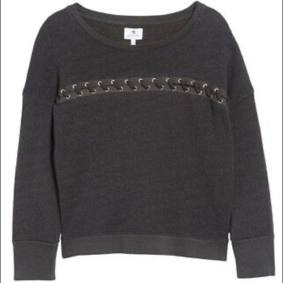 Sundry Lace Up Karma Embroidered Black Cozy Lounge Pullover Sweatshirt Size 1 - Picture 1 of 6